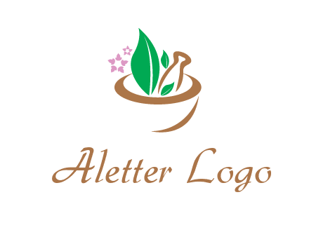 leaves flowers in pestle mortar healthcare logo