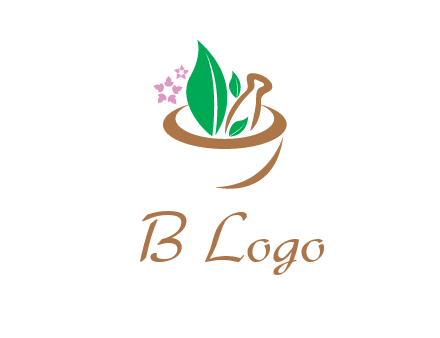 leaves flowers in pestle mortar healthcare logo