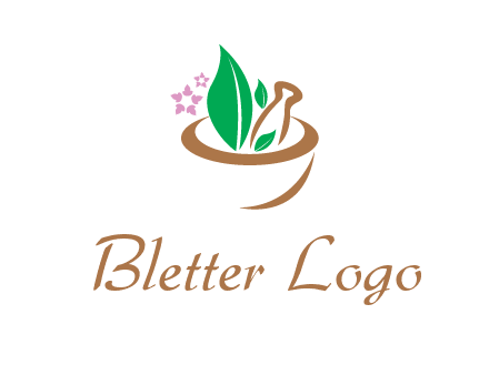 leaves flowers in pestle mortar healthcare logo