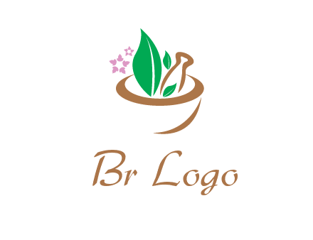 leaves flowers in pestle mortar healthcare logo