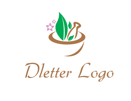 leaves flowers in pestle mortar healthcare logo