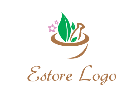 leaves flowers in pestle mortar healthcare logo