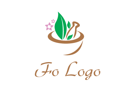 leaves flowers in pestle mortar healthcare logo