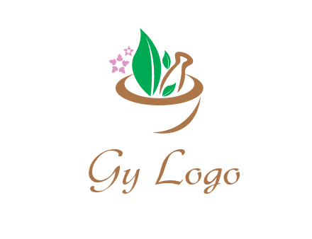 leaves flowers in pestle mortar healthcare logo