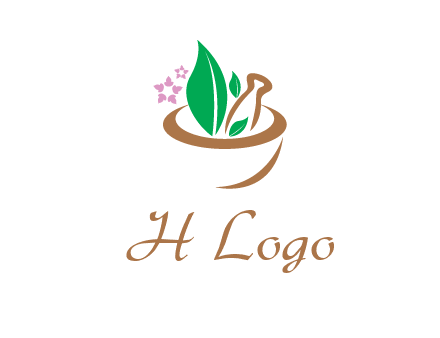 leaves flowers in pestle mortar healthcare logo