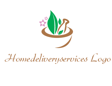 leaves flowers in pestle mortar healthcare logo