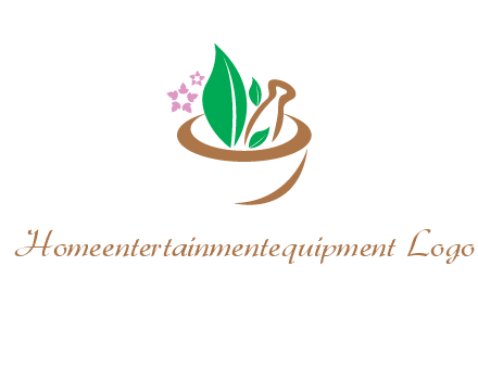 leaves flowers in pestle mortar healthcare logo