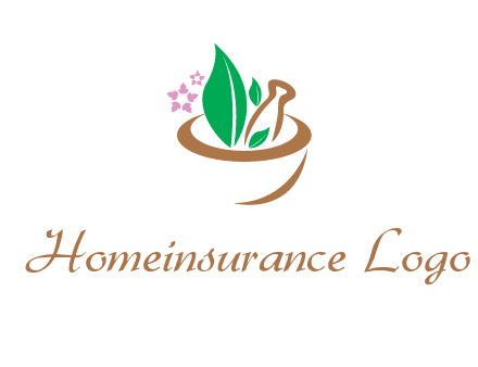 leaves flowers in pestle mortar healthcare logo