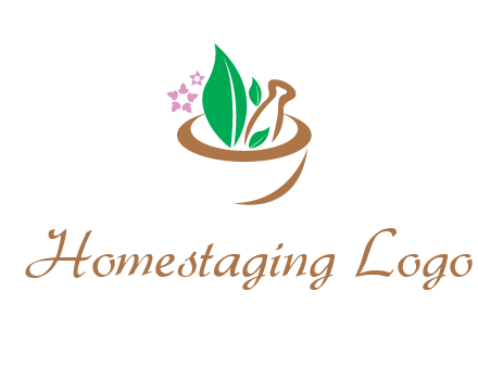 leaves flowers in pestle mortar healthcare logo