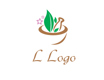 leaves flowers in pestle mortar healthcare logo