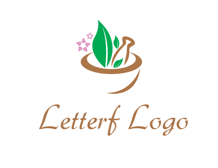 leaves flowers in pestle mortar healthcare logo