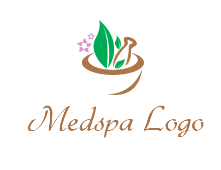 leaves flowers in pestle mortar healthcare logo