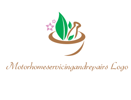 leaves flowers in pestle mortar healthcare logo