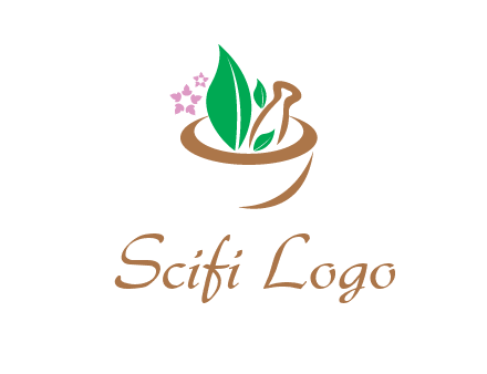 leaves flowers in pestle mortar healthcare logo