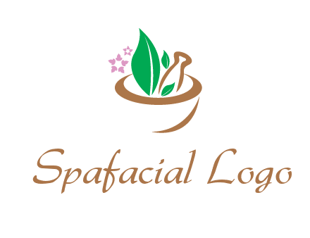 leaves flowers in pestle mortar healthcare logo