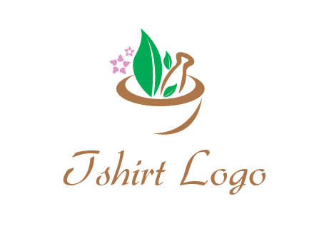 leaves flowers in pestle mortar healthcare logo