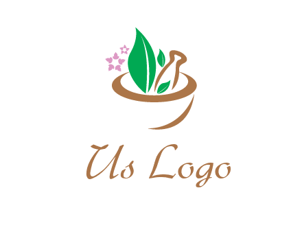 leaves flowers in pestle mortar healthcare logo