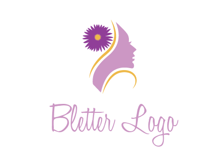 flower on hair of woman silhouette beauty logo icon