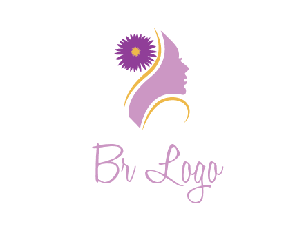 flower on hair of woman silhouette beauty logo icon