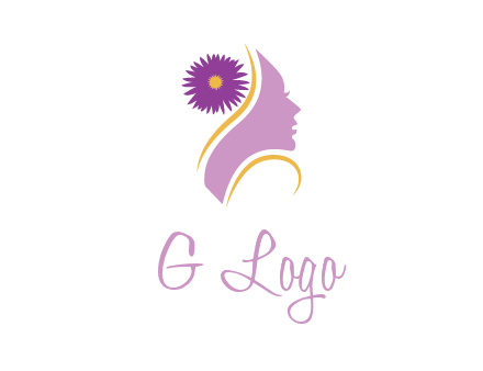 flower on hair of woman silhouette beauty logo icon