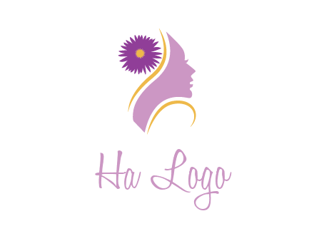 flower on hair of woman silhouette beauty logo icon