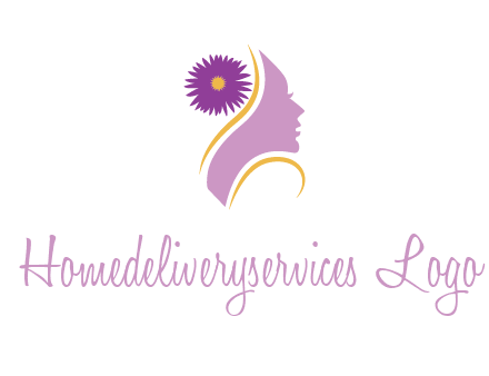 flower on hair of woman silhouette beauty logo icon