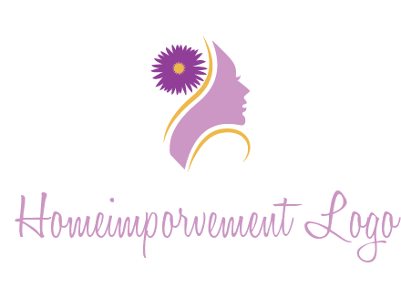 flower on hair of woman silhouette beauty logo icon