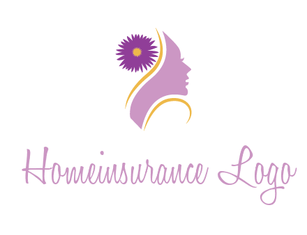 flower on hair of woman silhouette beauty logo icon