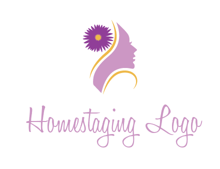 flower on hair of woman silhouette beauty logo icon