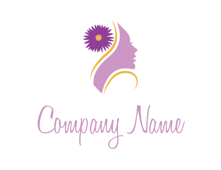 flower on hair of woman silhouette beauty logo icon