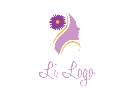 flower on hair of woman silhouette beauty logo icon