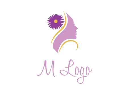 flower on hair of woman silhouette beauty logo icon