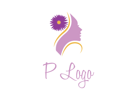 flower on hair of woman silhouette beauty logo icon