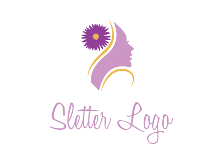 flower on hair of woman silhouette beauty logo icon