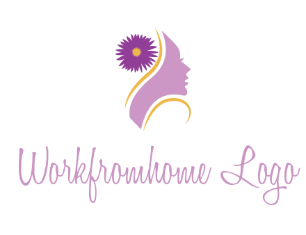 flower on hair of woman silhouette beauty logo icon