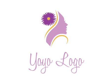 flower on hair of woman silhouette beauty logo icon