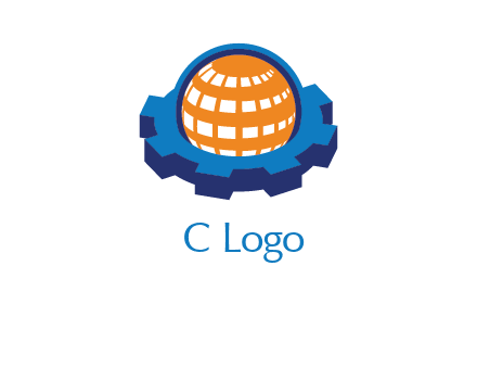 globe in center of gear engineering logo