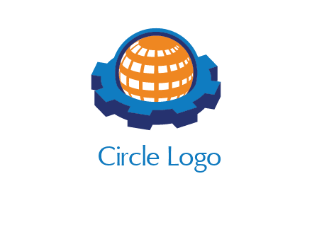 globe in center of gear engineering logo