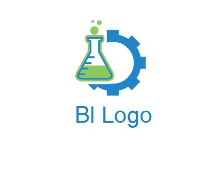 chemical flask and half gear engineering logo