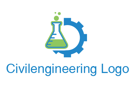 chemical flask and half gear engineering logo