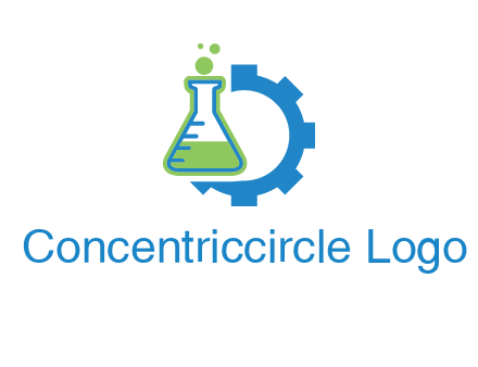 chemical flask and half gear engineering logo