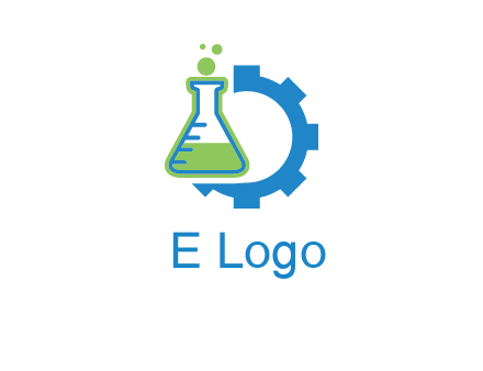 chemical flask and half gear engineering logo