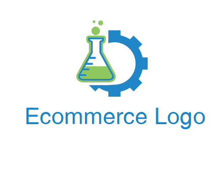 chemical flask and half gear engineering logo