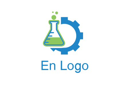 chemical flask and half gear engineering logo