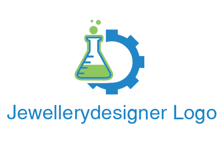 chemical flask and half gear engineering logo