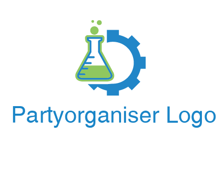 chemical flask and half gear engineering logo