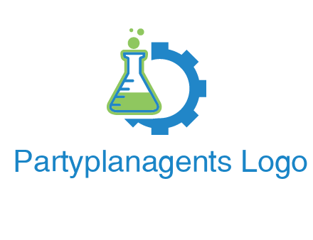 chemical flask and half gear engineering logo