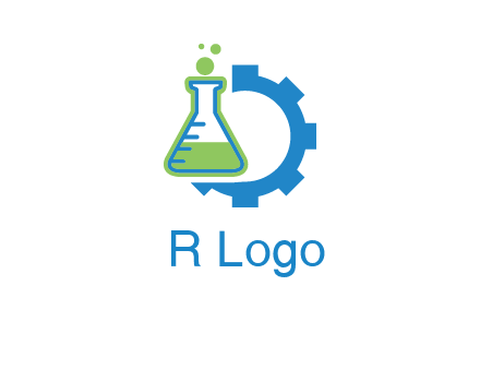 chemical flask and half gear engineering logo