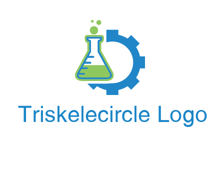 chemical flask and half gear engineering logo