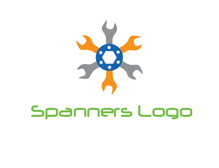 spanners crossing each other with nut in center engineering logo icon